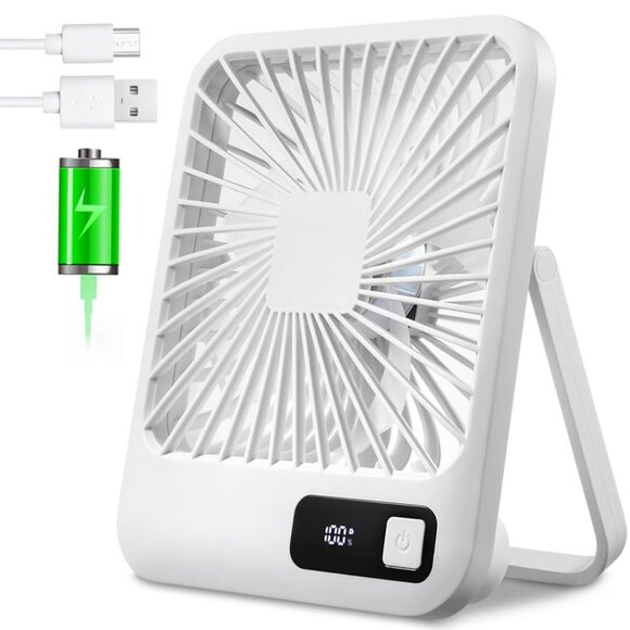 Portable Mini Desk Fan | USB Rechargeable, 5 Speeds, LCD Display, Quiet - Picture 1 of 11